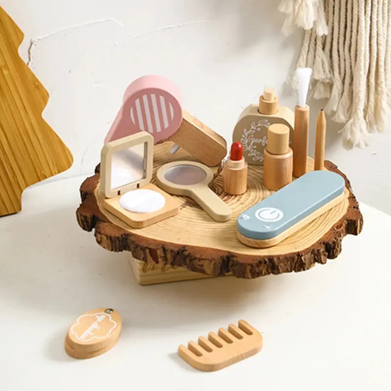 Children Wooden Cosmetic Toys Wooden Dresser Make-up Toys Simulation Makeup Baby Pretend Toy Girls Play House Beauty Fashion Toy - Mon Jouet Montessori