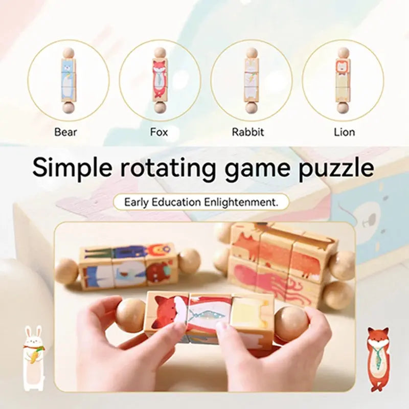 Jouet en Bois Éducatif Animaux - Puzzle Rotatif et Éveil Sensoriel - Mon Jouet Montessori