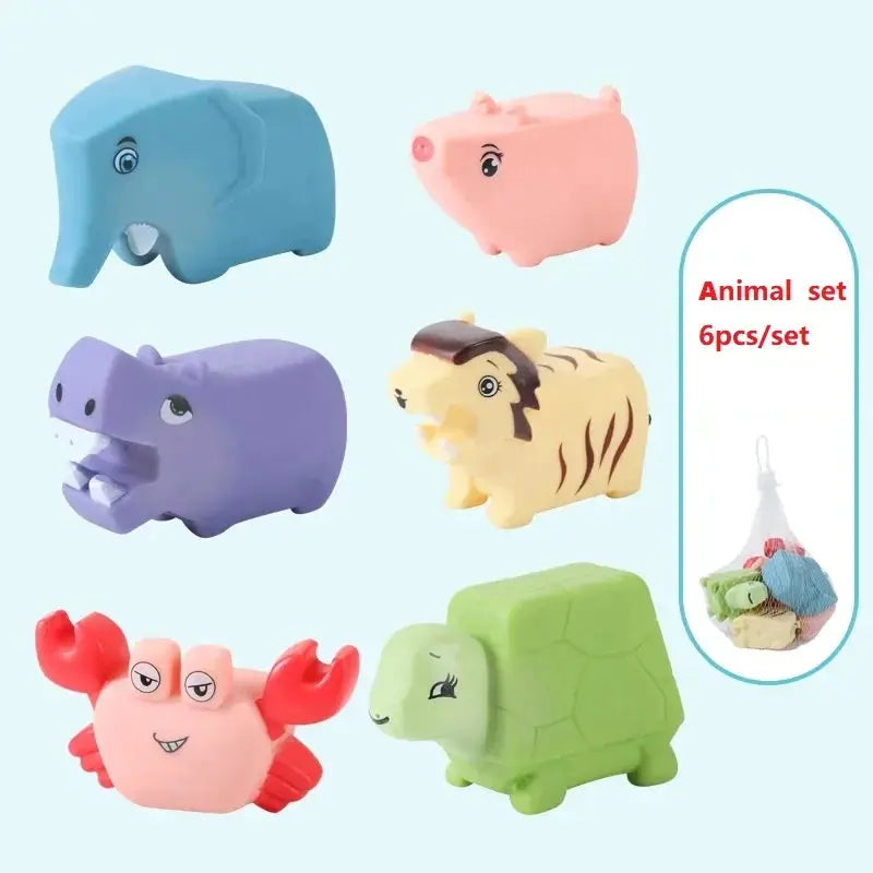 Jouets de bain pour bébé, 6 pièces/ensemble, animaux en caoutchouc, salle de bain pour enfants, baignoire d'eau, jouets à presser pour piscine d'été - Mon Jouet Montessori