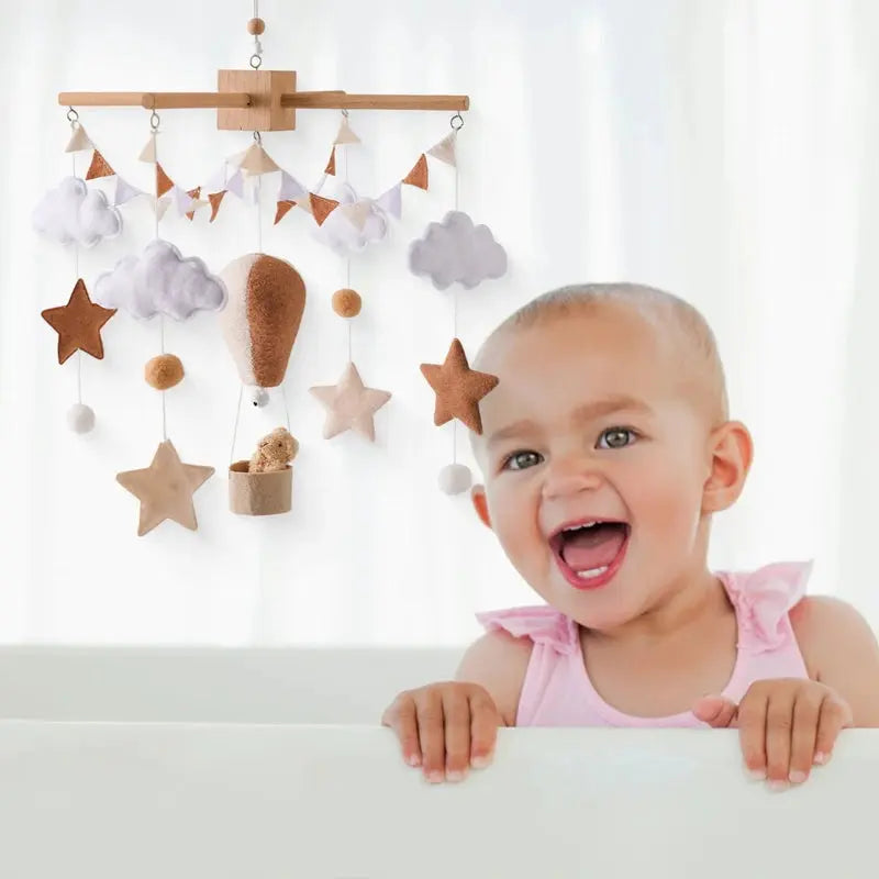 Mobile en Bois pour Berceau Bébé - Jouet Apaisant en Feutrine pour Nouveau-nés - Mon Jouet Montessori