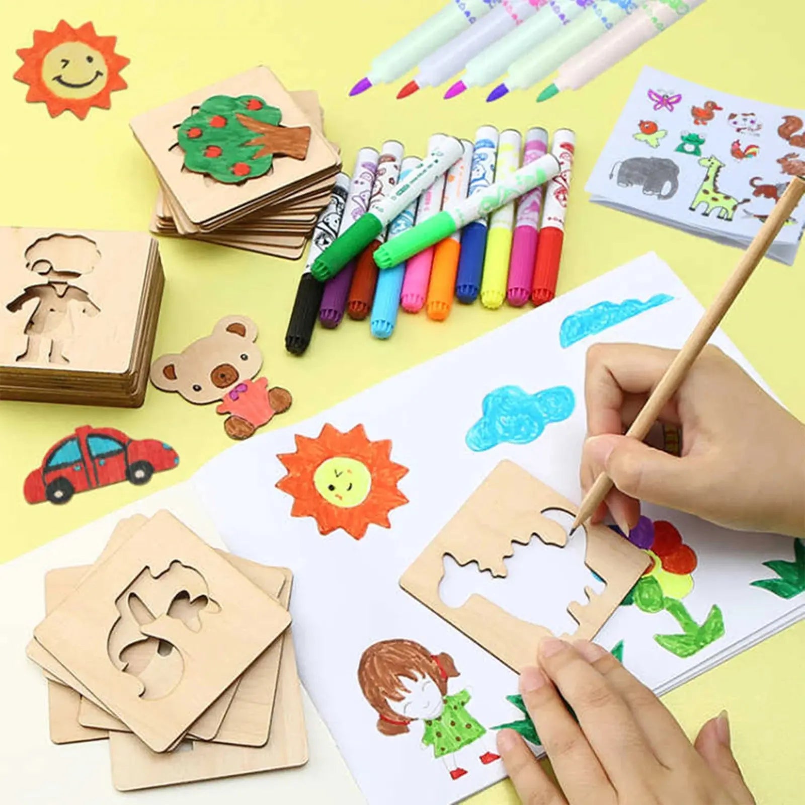 Pochoirs en Bois Montessori pour Enfants - Lot de 20 à 60 Pièces - Mon Jouet Montessori