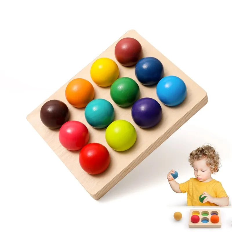 Jouets Montessori en bois pour enfants, éducation précoce, jouet préscolaire, boule arc-en-ciel, jeu sensoriel assorti, planche de tri cognitive des couleurs - Mon Jouet Montessori
