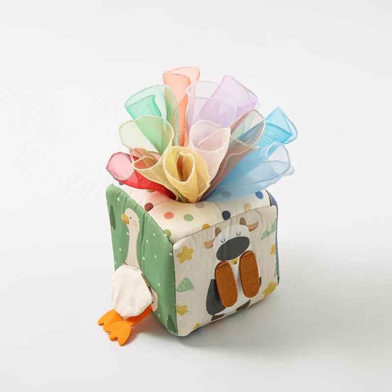 Jouet Montessori pour bébé, boîte à mouchoirs magique en coton, exercice des doigts, jeu de société occupé, jouet éducatif, hochet doux, livre en tissu, cadeau - Mon Jouet Montessori