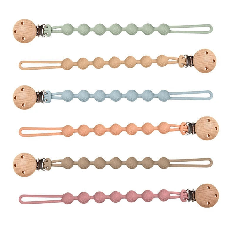 Clips de sucette en bois de hêtre, porte-chaîne factice, chaînes de sucette pour nouveau-né, porte-mamelon pour bébés, jouet de dentition pour bébé à mâcher - Mon Jouet Montessori