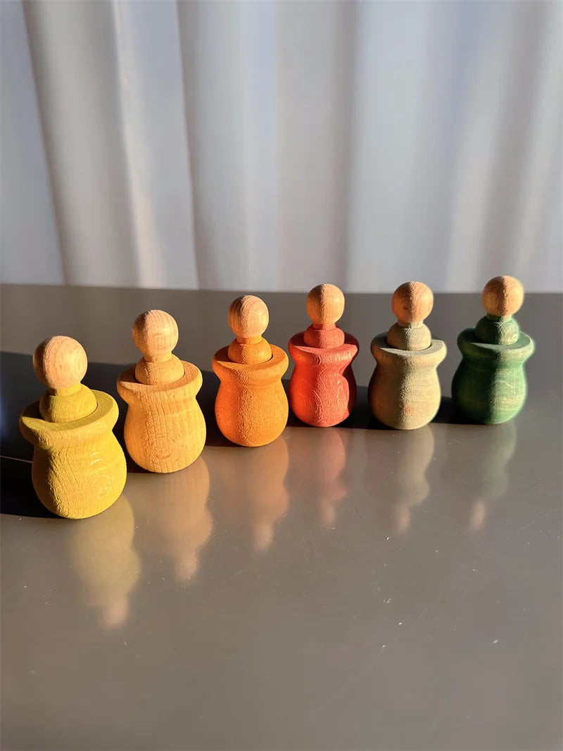 Jouets de tri arc-en-ciel en bois de hêtre, apprentissage précoce pour enfants, poupées à chevilles Pastel avec boules - Mon Jouet Montessori