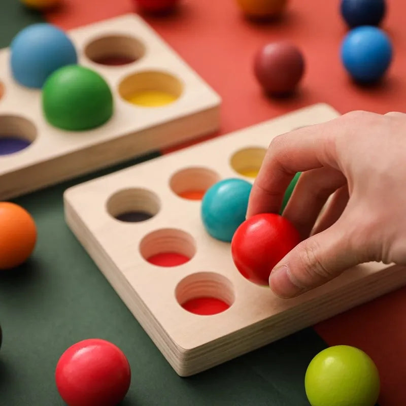 Jouets Montessori en bois pour enfants, éducation précoce, jouet préscolaire, boule arc-en-ciel, jeu sensoriel assorti, planche de tri cognitive des couleurs - Mon Jouet Montessori