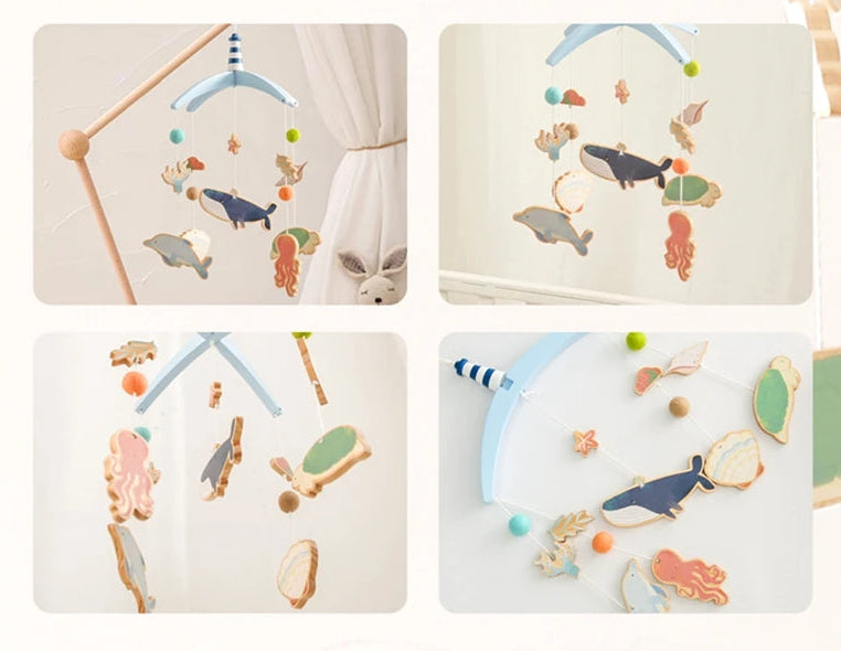 Boîte à musique mobile en bois pour nouveau-né, hochet en feutre pour bébé de 0 à 12 mois, support de cloche de lit au crochet, jouet CPull pour bébé - Mon Jouet Montessori