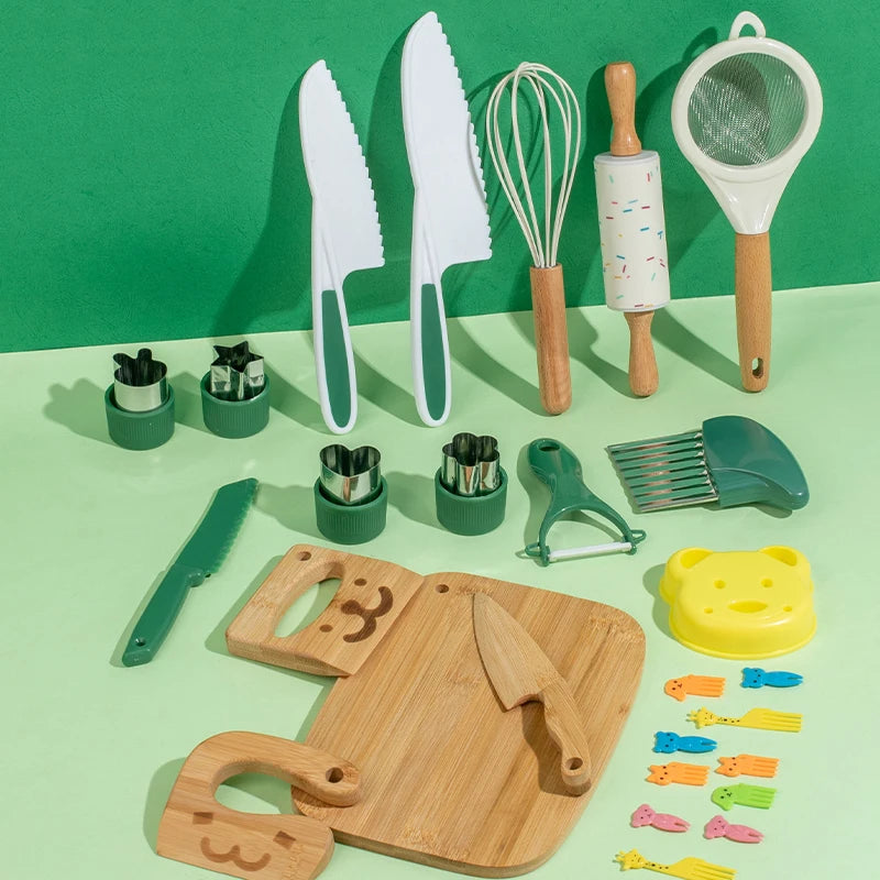 Couteau en bois sûr pour enfants et ensemble de cuisson pour enfants, outils de cuisine Montessori pour tout-petits, cuisine et cuisson pour enfants, petits chefs, cadeau - Mon Jouet Montessori
