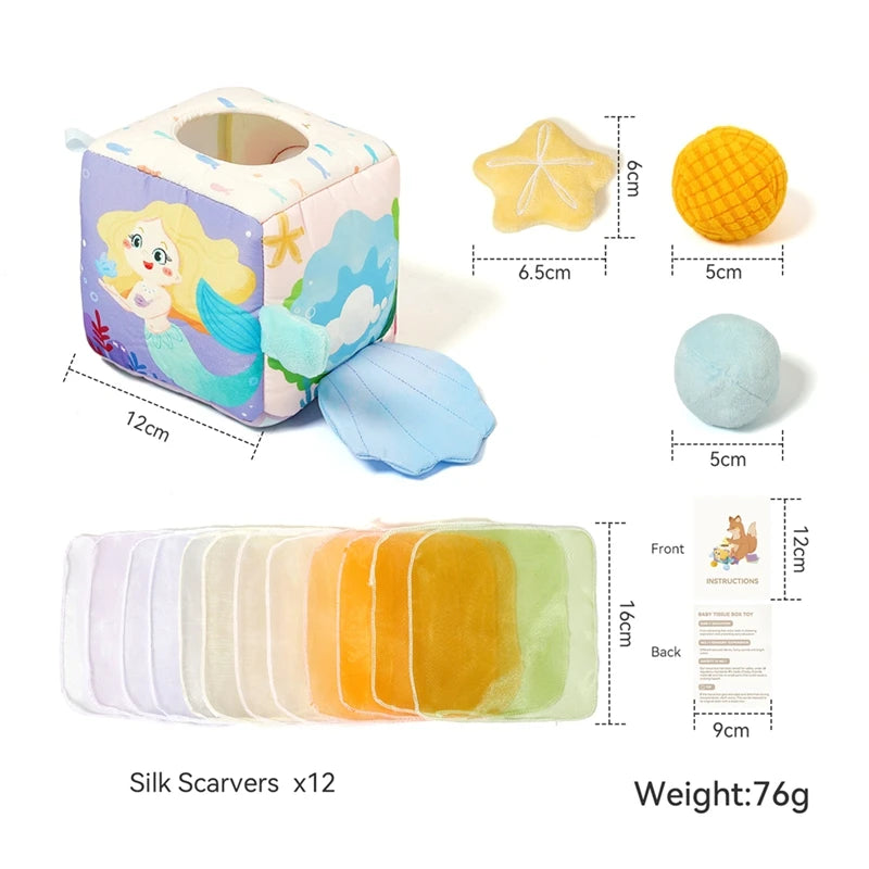 Jouet Montessori pour bébé, boîte à mouchoirs magique en coton, exercice des doigts, jeu de société occupé, jouet éducatif, hochet doux, livre en tissu, cadeau - Mon Jouet Montessori