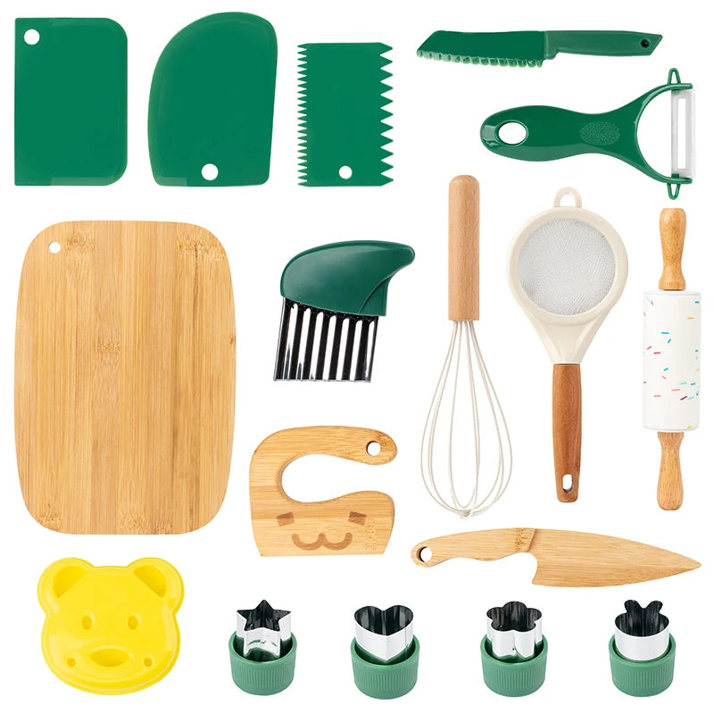 Couteau en bois sûr pour enfants et ensemble de cuisson pour enfants, outils de cuisine Montessori pour tout-petits, cuisine et cuisson pour enfants, petits chefs, cadeau - Mon Jouet Montessori