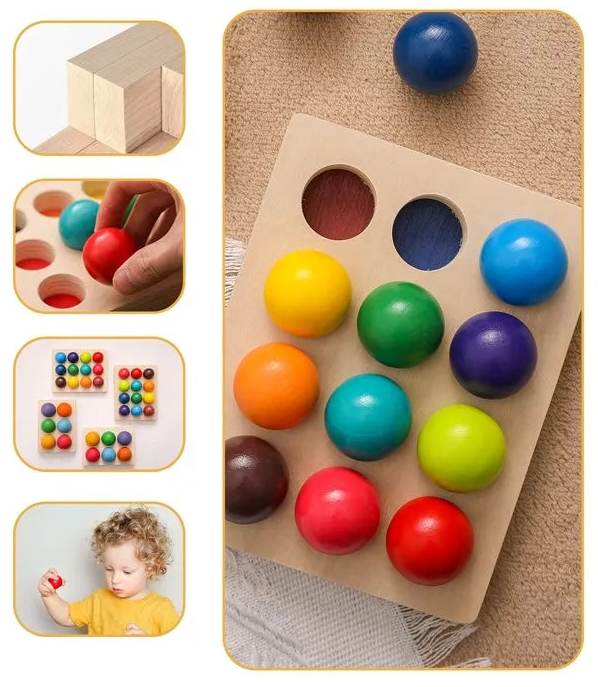 Jouets Montessori en bois pour enfants, éducation précoce, jouet préscolaire, boule arc-en-ciel, jeu sensoriel assorti, planche de tri cognitive des couleurs - Mon Jouet Montessori