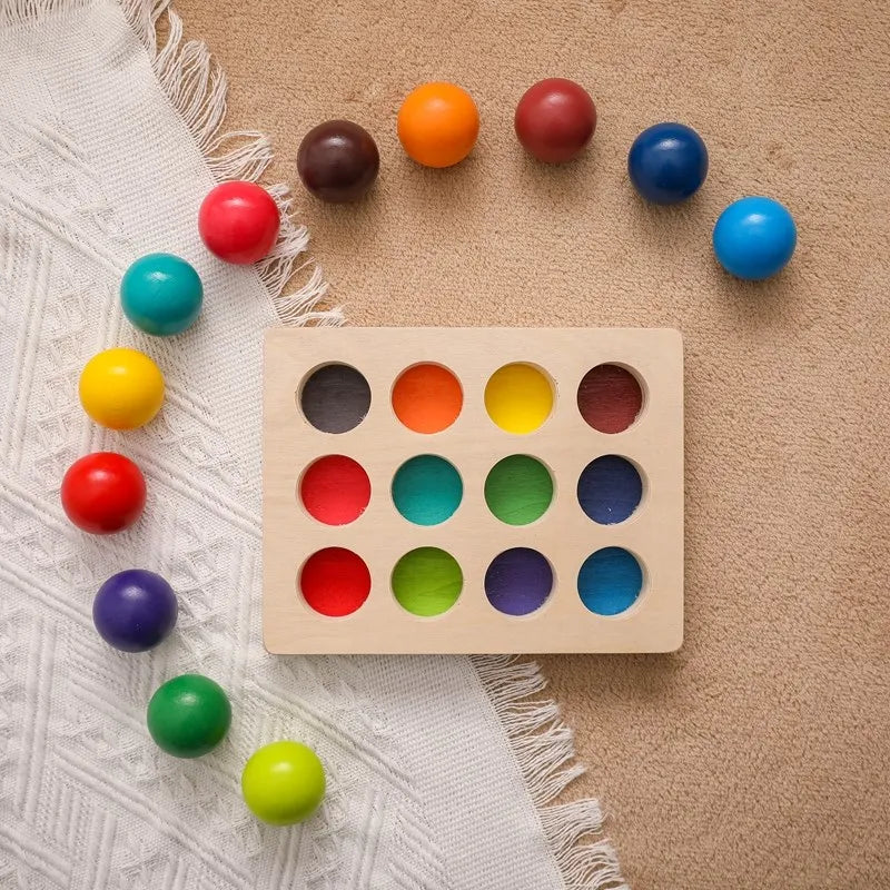 Jouets Montessori en bois pour enfants, éducation précoce, jouet préscolaire, boule arc-en-ciel, jeu sensoriel assorti, planche de tri cognitive des couleurs - Mon Jouet Montessori