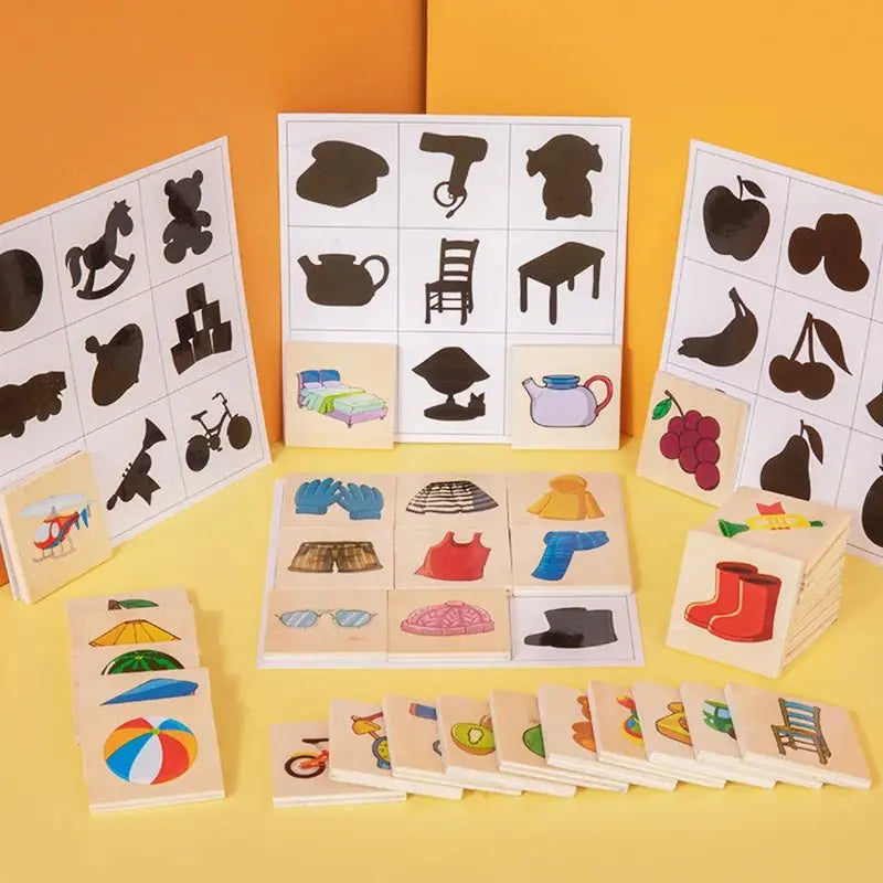 Jeux éducatif de reconnaissance silhouette - paire ombres et objet / fruit - Mon Jouet Montessori