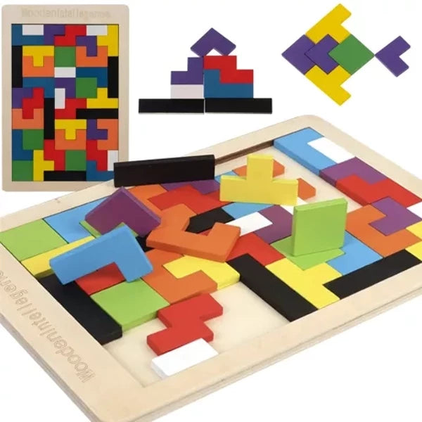 Puzzle tangram en bois avec formes géométriques à assembler