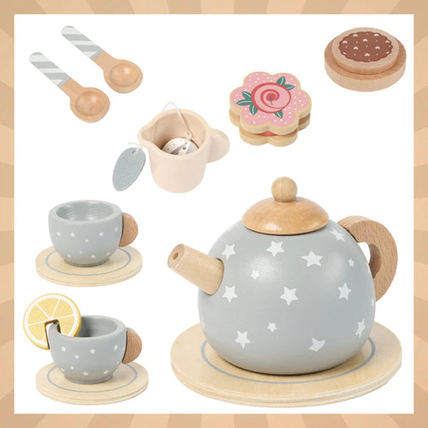 Théière et tasses en bois pour jeu d’imitation enfant