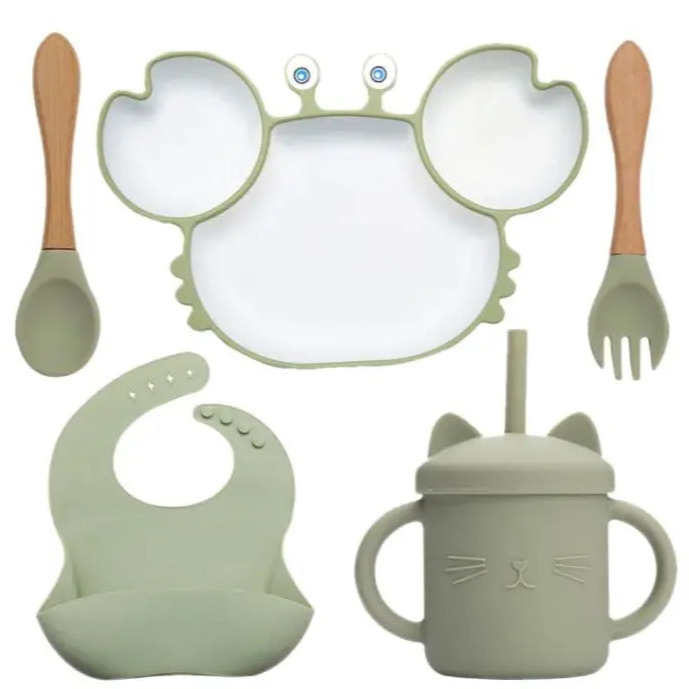 Baby Dish Baby Bowls Plates and Spoons Set Crab Kawaii Dishes Food Silicone Feeding Bowl Non-Slip Babies Tableware Kids Stuff -  Mon Jouet Montessori