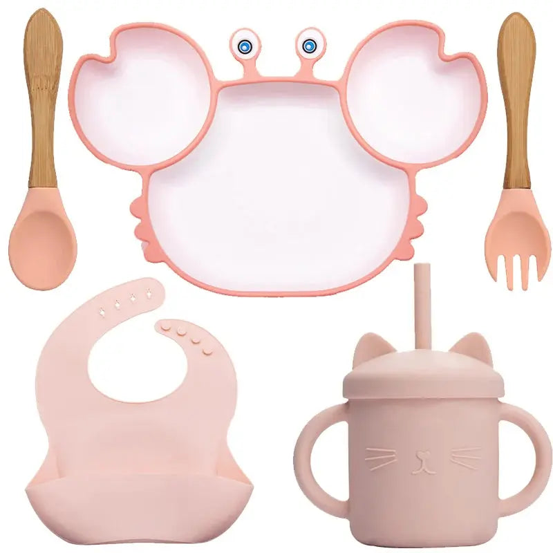 Baby Dish Baby Bowls Plates and Spoons Set Crab Kawaii Dishes Food Silicone Feeding Bowl Non-Slip Babies Tableware Kids Stuff -  Mon Jouet Montessori