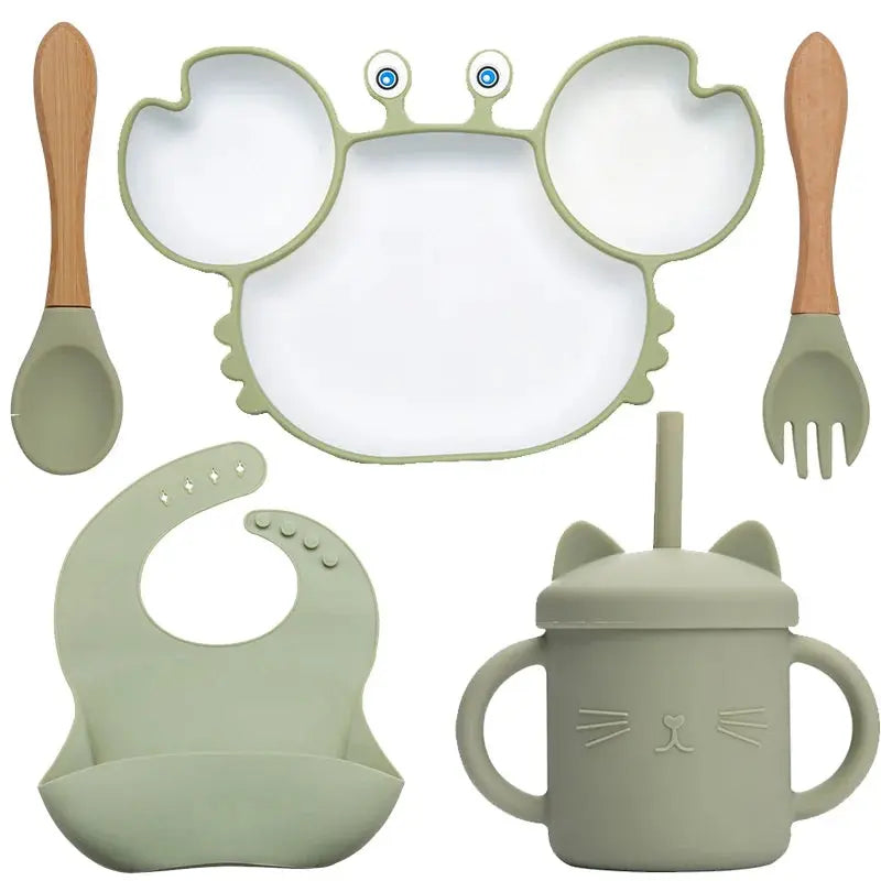 Baby Dish Baby Bowls Plates and Spoons Set Crab Kawaii Dishes Food Silicone Feeding Bowl Non-Slip Babies Tableware Kids Stuff -  Mon Jouet Montessori