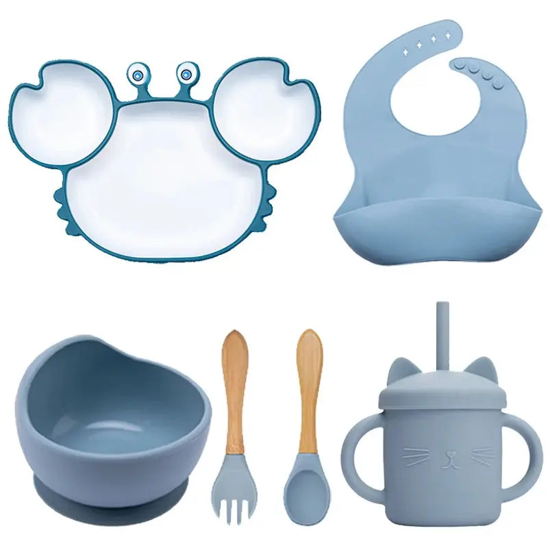Baby Dish Baby Bowls Plates and Spoons Set Crab Kawaii Dishes Food Silicone Feeding Bowl Non-Slip Babies Tableware Kids Stuff -  Mon Jouet Montessori