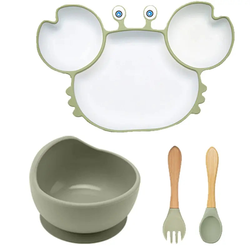 Baby Dish Baby Bowls Plates and Spoons Set Crab Kawaii Dishes Food Silicone Feeding Bowl Non-Slip Babies Tableware Kids Stuff -  Mon Jouet Montessori