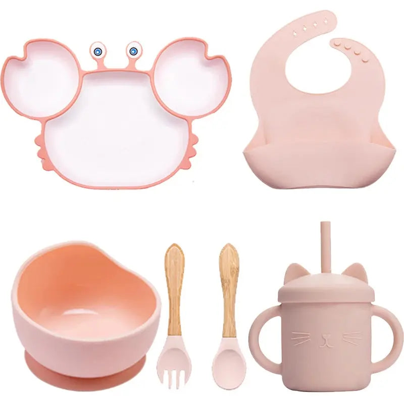 Baby Dish Baby Bowls Plates and Spoons Set Crab Kawaii Dishes Food Silicone Feeding Bowl Non-Slip Babies Tableware Kids Stuff -  Mon Jouet Montessori