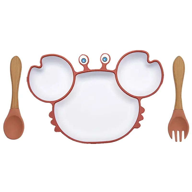 Baby Dish Baby Bowls Plates and Spoons Set Crab Kawaii Dishes Food Silicone Feeding Bowl Non-Slip Babies Tableware Kids Stuff -  Mon Jouet Montessori