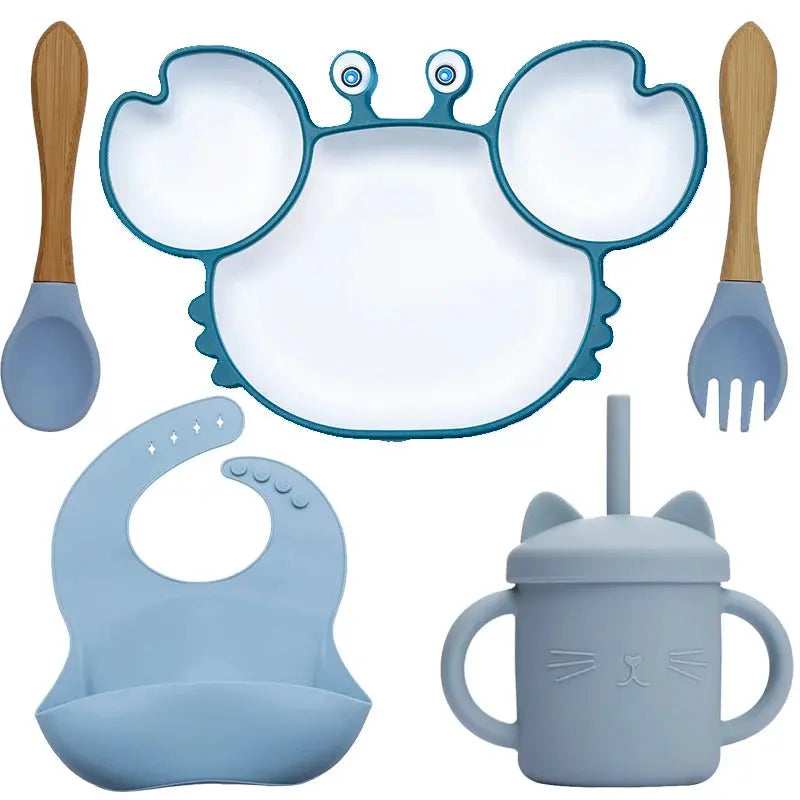 Baby Dish Baby Bowls Plates and Spoons Set Crab Kawaii Dishes Food Silicone Feeding Bowl Non-Slip Babies Tableware Kids Stuff -  Mon Jouet Montessori