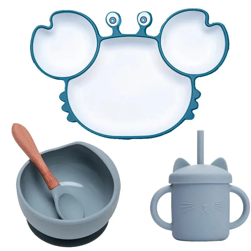 Baby Dish Baby Bowls Plates and Spoons Set Crab Kawaii Dishes Food Silicone Feeding Bowl Non-Slip Babies Tableware Kids Stuff -  Mon Jouet Montessori