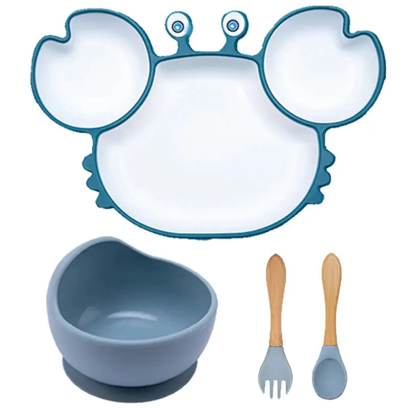 Baby Dish Baby Bowls Plates and Spoons Set Crab Kawaii Dishes Food Silicone Feeding Bowl Non-Slip Babies Tableware Kids Stuff -  Mon Jouet Montessori