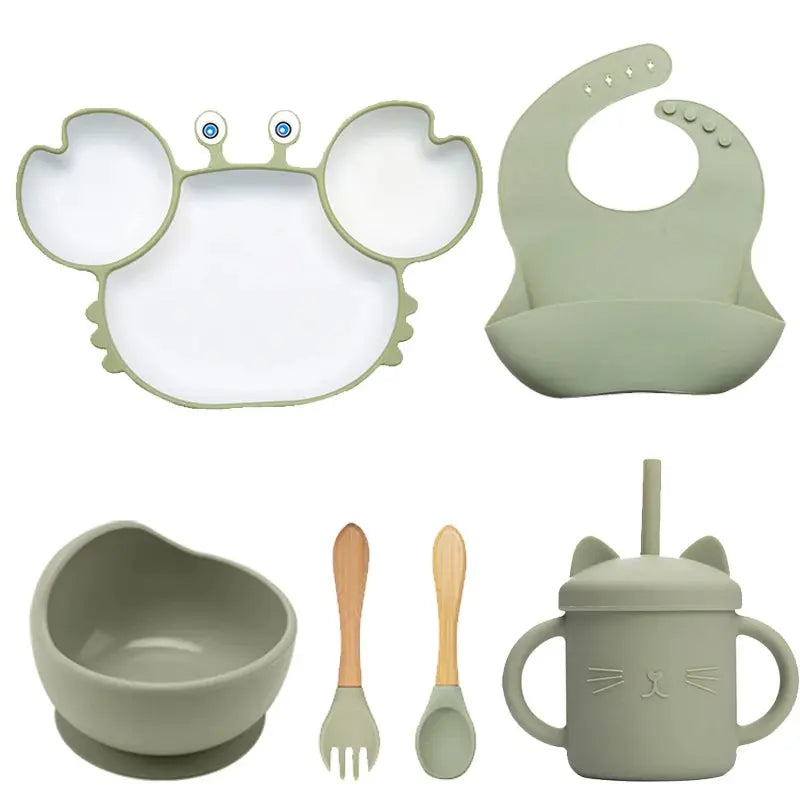 Baby Dish Baby Bowls Plates and Spoons Set Crab Kawaii Dishes Food Silicone Feeding Bowl Non-Slip Babies Tableware Kids Stuff -  Mon Jouet Montessori