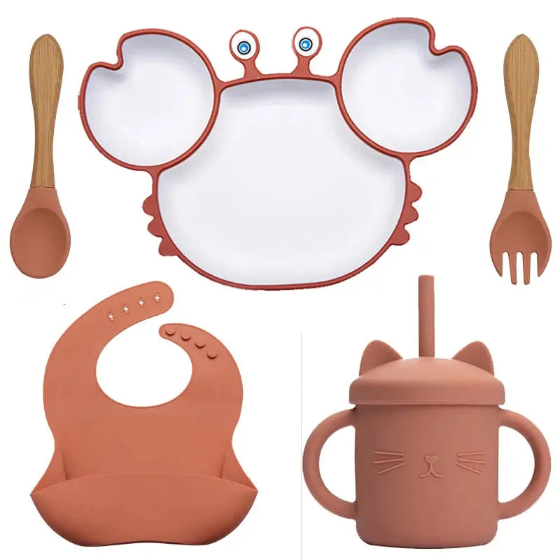 Baby Dish Baby Bowls Plates and Spoons Set Crab Kawaii Dishes Food Silicone Feeding Bowl Non-Slip Babies Tableware Kids Stuff -  Mon Jouet Montessori