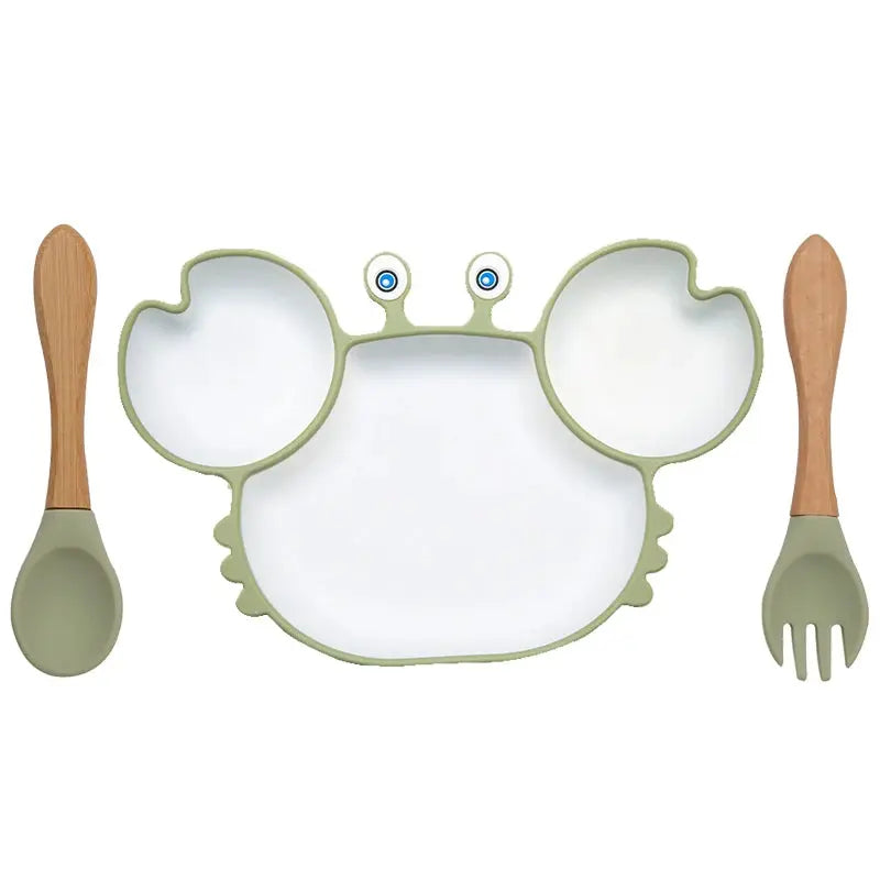 Baby Dish Baby Bowls Plates and Spoons Set Crab Kawaii Dishes Food Silicone Feeding Bowl Non-Slip Babies Tableware Kids Stuff -  Mon Jouet Montessori