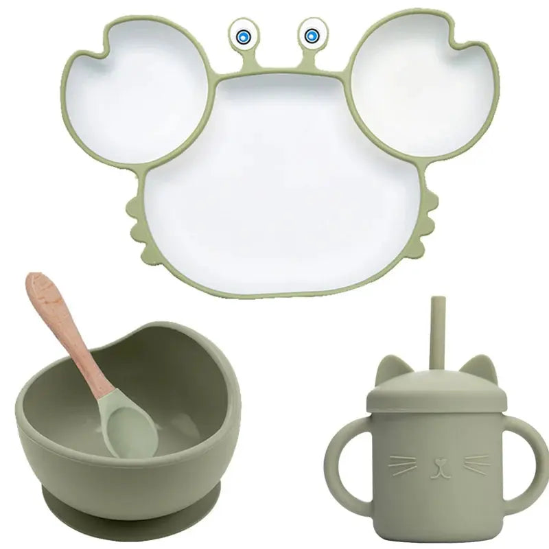 Baby Dish Baby Bowls Plates and Spoons Set Crab Kawaii Dishes Food Silicone Feeding Bowl Non-Slip Babies Tableware Kids Stuff -  Mon Jouet Montessori