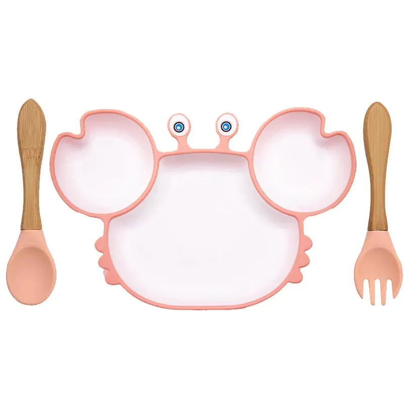 Baby Dish Baby Bowls Plates and Spoons Set Crab Kawaii Dishes Food Silicone Feeding Bowl Non-Slip Babies Tableware Kids Stuff -  Mon Jouet Montessori