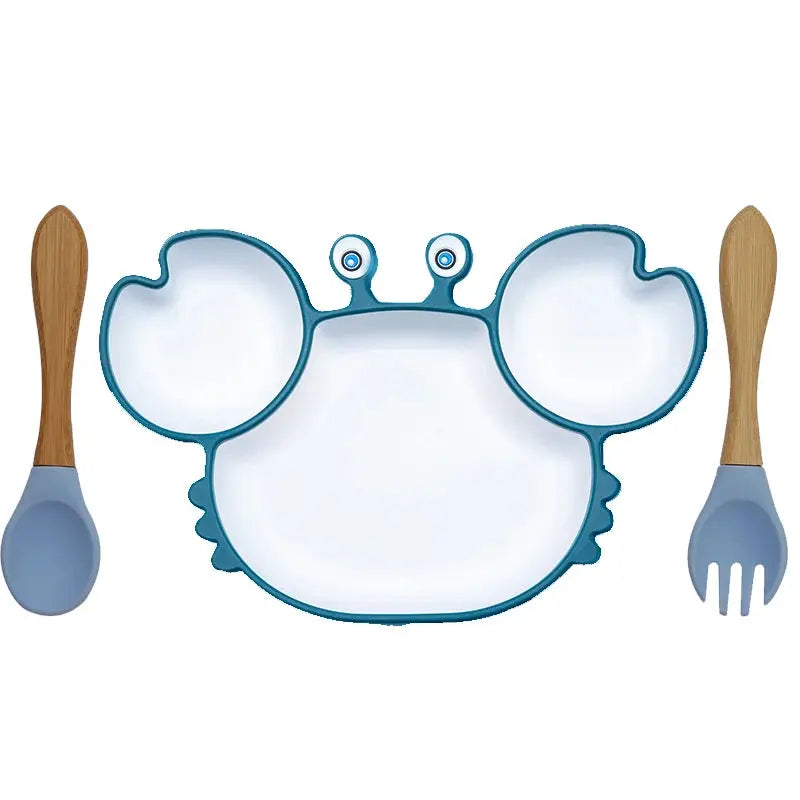 Baby Dish Baby Bowls Plates and Spoons Set Crab Kawaii Dishes Food Silicone Feeding Bowl Non-Slip Babies Tableware Kids Stuff -  Mon Jouet Montessori