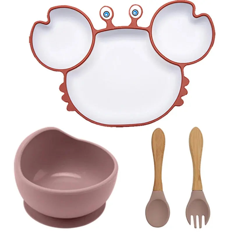 Baby Dish Baby Bowls Plates and Spoons Set Crab Kawaii Dishes Food Silicone Feeding Bowl Non-Slip Babies Tableware Kids Stuff -  Mon Jouet Montessori