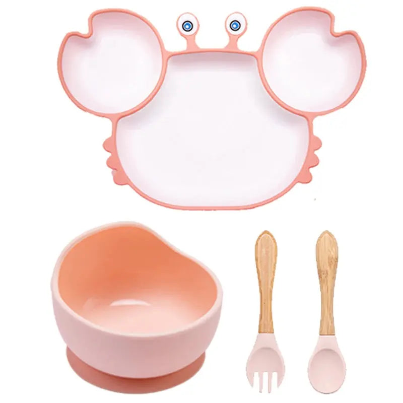 Baby Dish Baby Bowls Plates and Spoons Set Crab Kawaii Dishes Food Silicone Feeding Bowl Non-Slip Babies Tableware Kids Stuff -  Mon Jouet Montessori