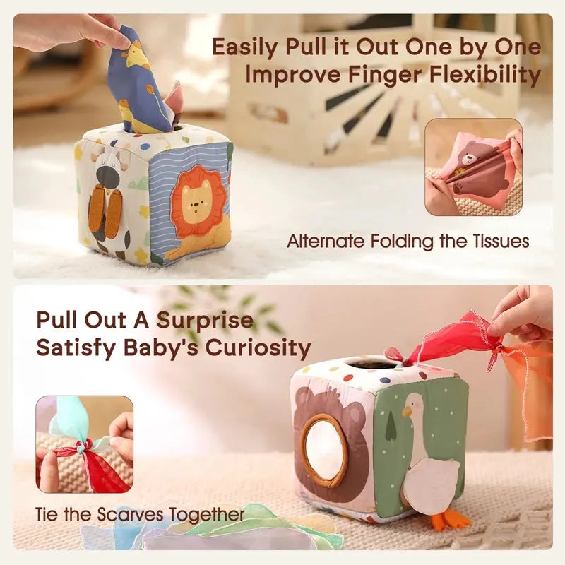 Baby Montessori Toy Magic Tissue Box Early Educational Learning Activity Sensory Toy Kid Finger Exercising Busy Board Game 0-18 -  Mon Jouet Montessori