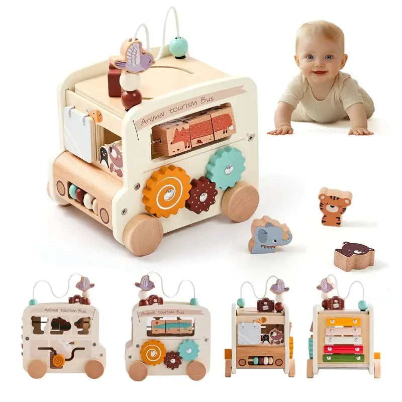 Baby Montessori Toys Wooden Multipurpose Bus Sensory Puzzle Game For Newborns Children's Finger Exercise Busy Toys Kids present -  Mon Jouet Montessori