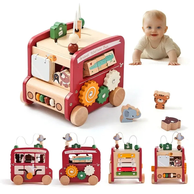 Baby Montessori Toys Wooden Multipurpose Bus Sensory Puzzle Game For Newborns Children's Finger Exercise Busy Toys Kids present -  Mon Jouet Montessori