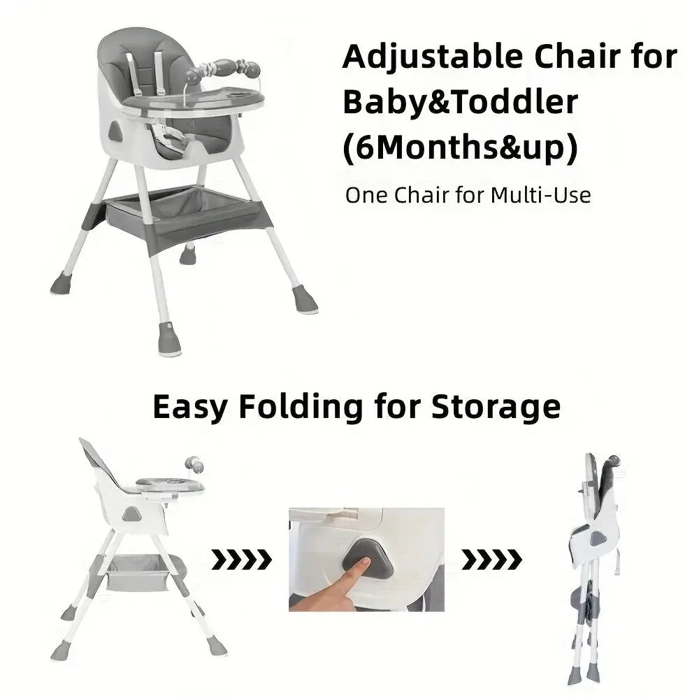 Chaise Haute pour Bébé et Tout-Petit - Pliable et Réglable -  Mon Jouet Montessori