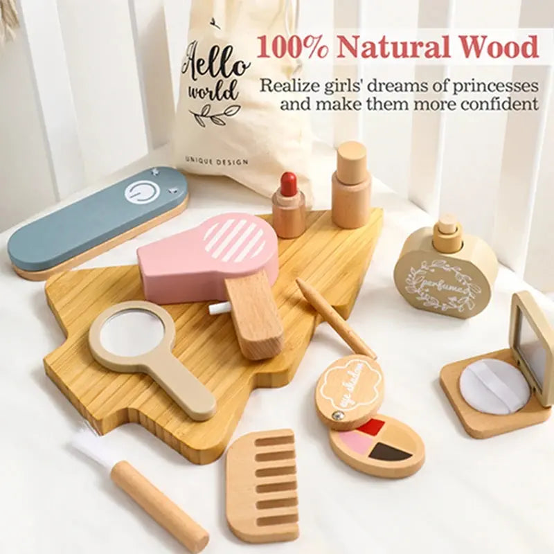Children Wooden Cosmetic Toys Wooden Dresser Make-up Toys Simulation Makeup Baby Pretend Toy Girls Play House Beauty Fashion Toy -  Mon Jouet Montessori
