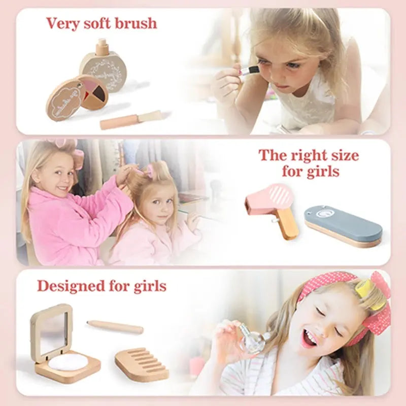 Children Wooden Cosmetic Toys Wooden Dresser Make-up Toys Simulation Makeup Baby Pretend Toy Girls Play House Beauty Fashion Toy -  Mon Jouet Montessori