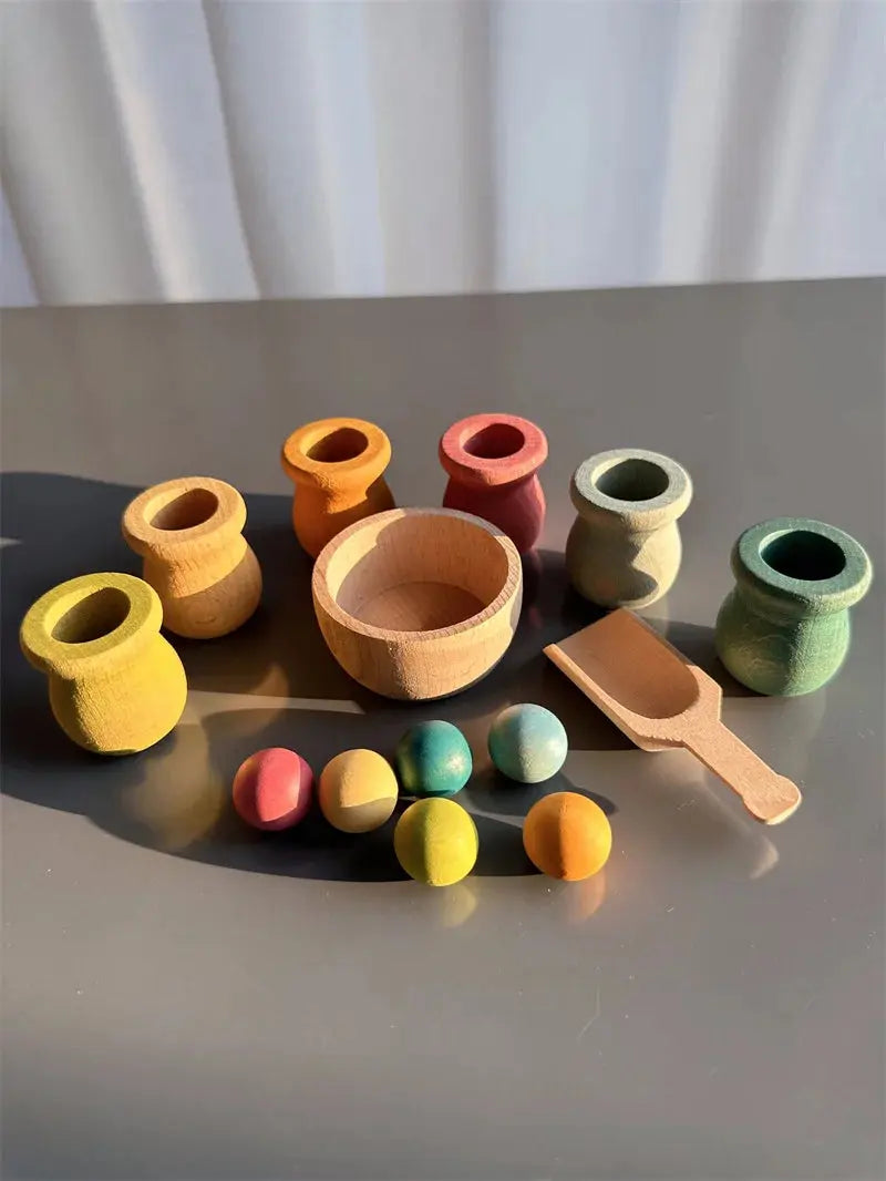 Jouets de tri arc-en-ciel en bois de hêtre, apprentissage précoce pour enfants, poupées à chevilles Pastel avec boules -  Mon Jouet Montessori