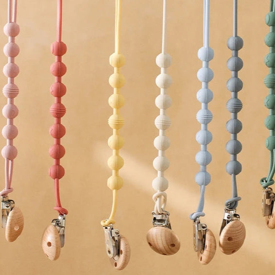Clips de sucette en bois de hêtre, porte-chaîne factice, chaînes de sucette pour nouveau-né, porte-mamelon pour bébés, jouet de dentition pour bébé à mâcher -  Mon Jouet Montessori