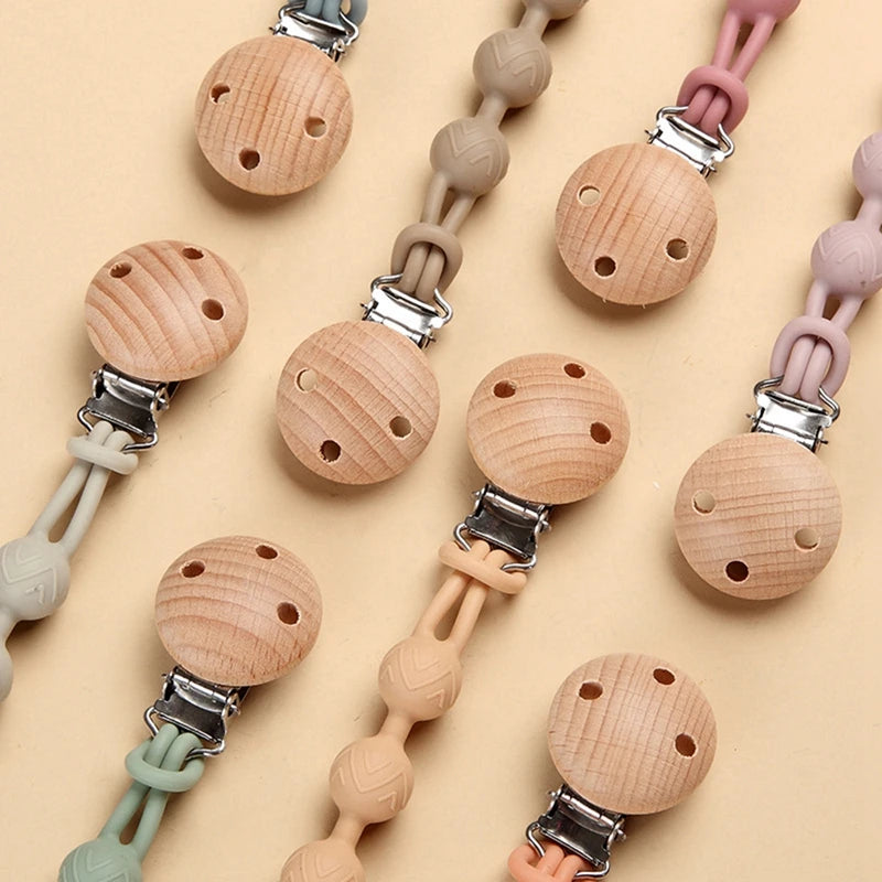 Clips de sucette en bois de hêtre, porte-chaîne factice, chaînes de sucette pour nouveau-né, porte-mamelon pour bébés, jouet de dentition pour bébé à mâcher -  Mon Jouet Montessori