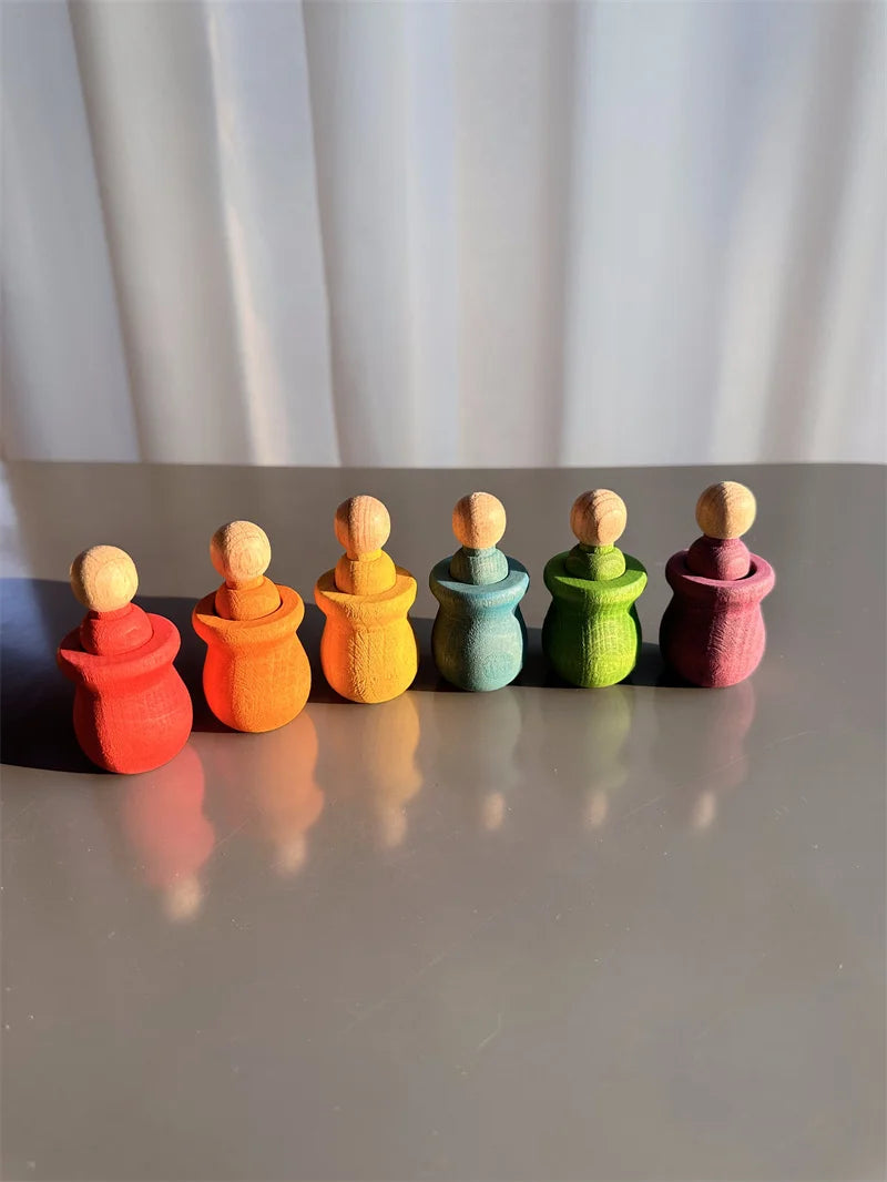 Jouets de tri arc-en-ciel en bois de hêtre, apprentissage précoce pour enfants, poupées à chevilles Pastel avec boules -  Mon Jouet Montessori