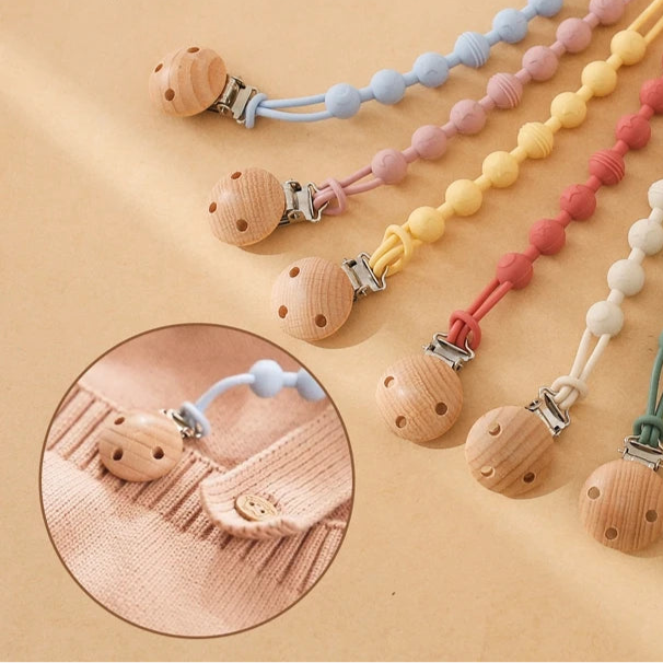 Clips de sucette en bois de hêtre, porte-chaîne factice, chaînes de sucette pour nouveau-né, porte-mamelon pour bébés, jouet de dentition pour bébé à mâcher -  Mon Jouet Montessori