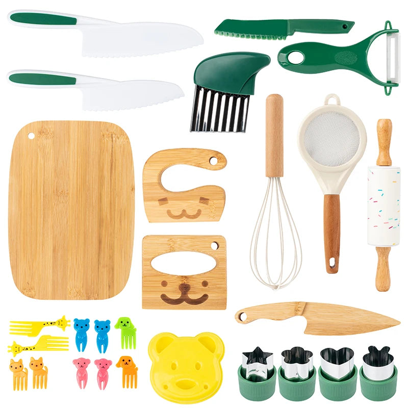 Couteau en bois sûr pour enfants et ensemble de cuisson pour enfants, outils de cuisine Montessori pour tout-petits, cuisine et cuisson pour enfants, petits chefs, cadeau -  Mon Jouet Montessori