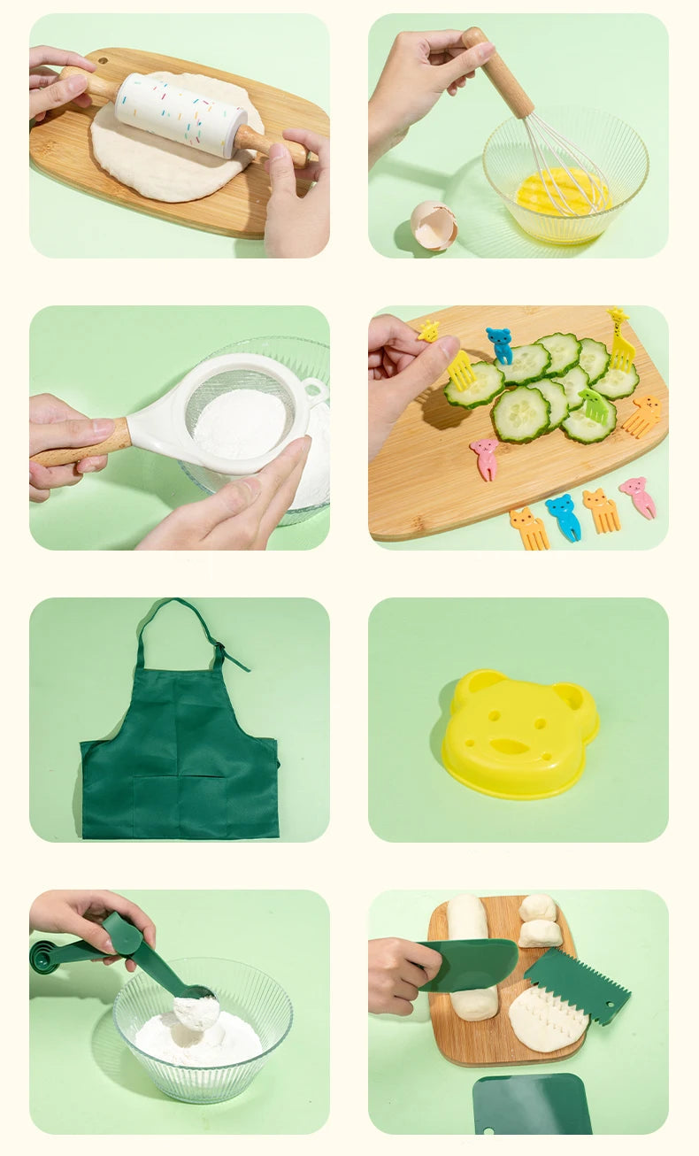 Couteau en bois sûr pour enfants et ensemble de cuisson pour enfants, outils de cuisine Montessori pour tout-petits, cuisine et cuisson pour enfants, petits chefs, cadeau -  Mon Jouet Montessori